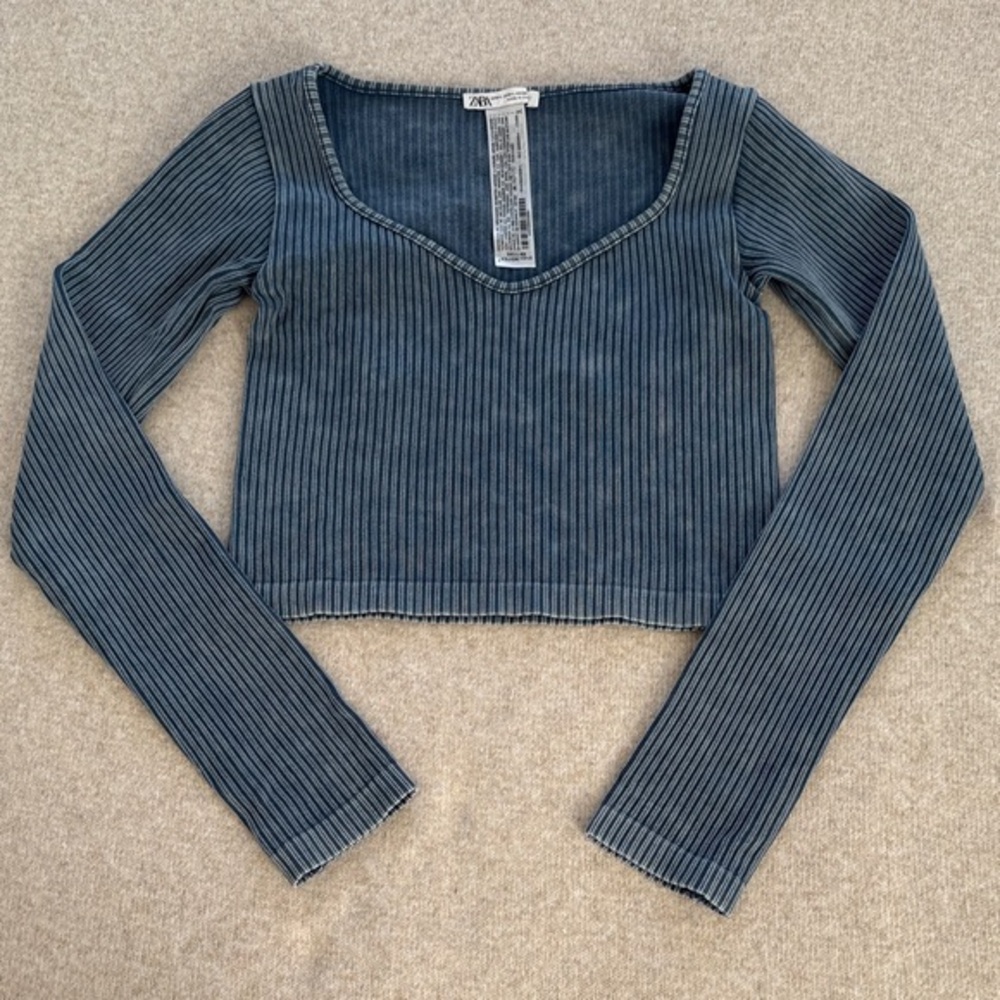 Zara Navy Ribbed Crop Top